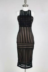 Rules of Intent Sheer Striped Black Body Con Midi Dress