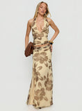 Roselin Mesh Maxi Skirt Brown Floral