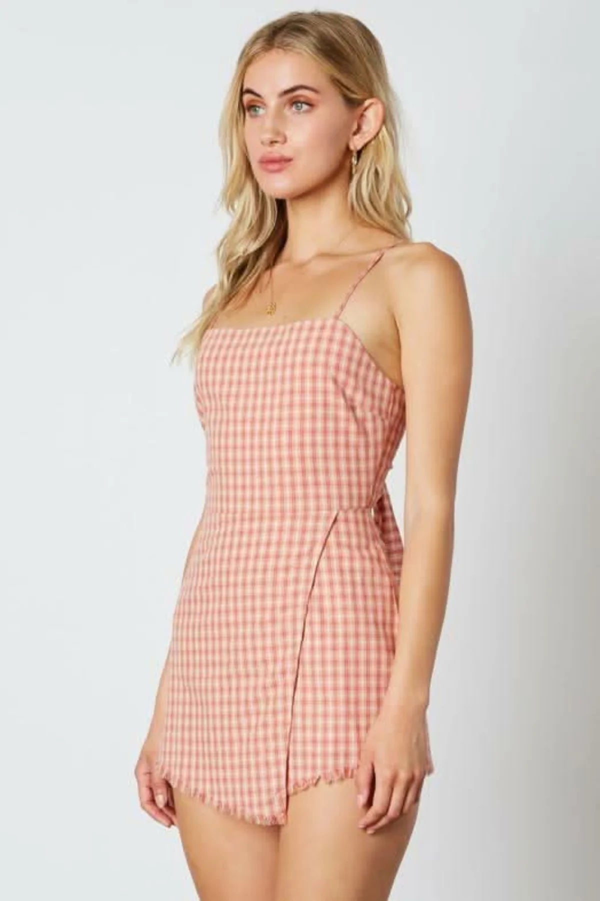 Stephanie Dusty Pink Gingham Tie Back Romper
