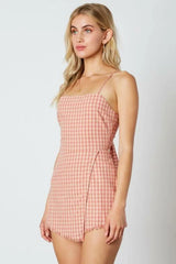 Stephanie Dusty Pink Gingham Tie Back Romper