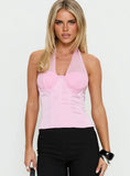 Ashely Sheer Corset Halter Top Baby Pink
