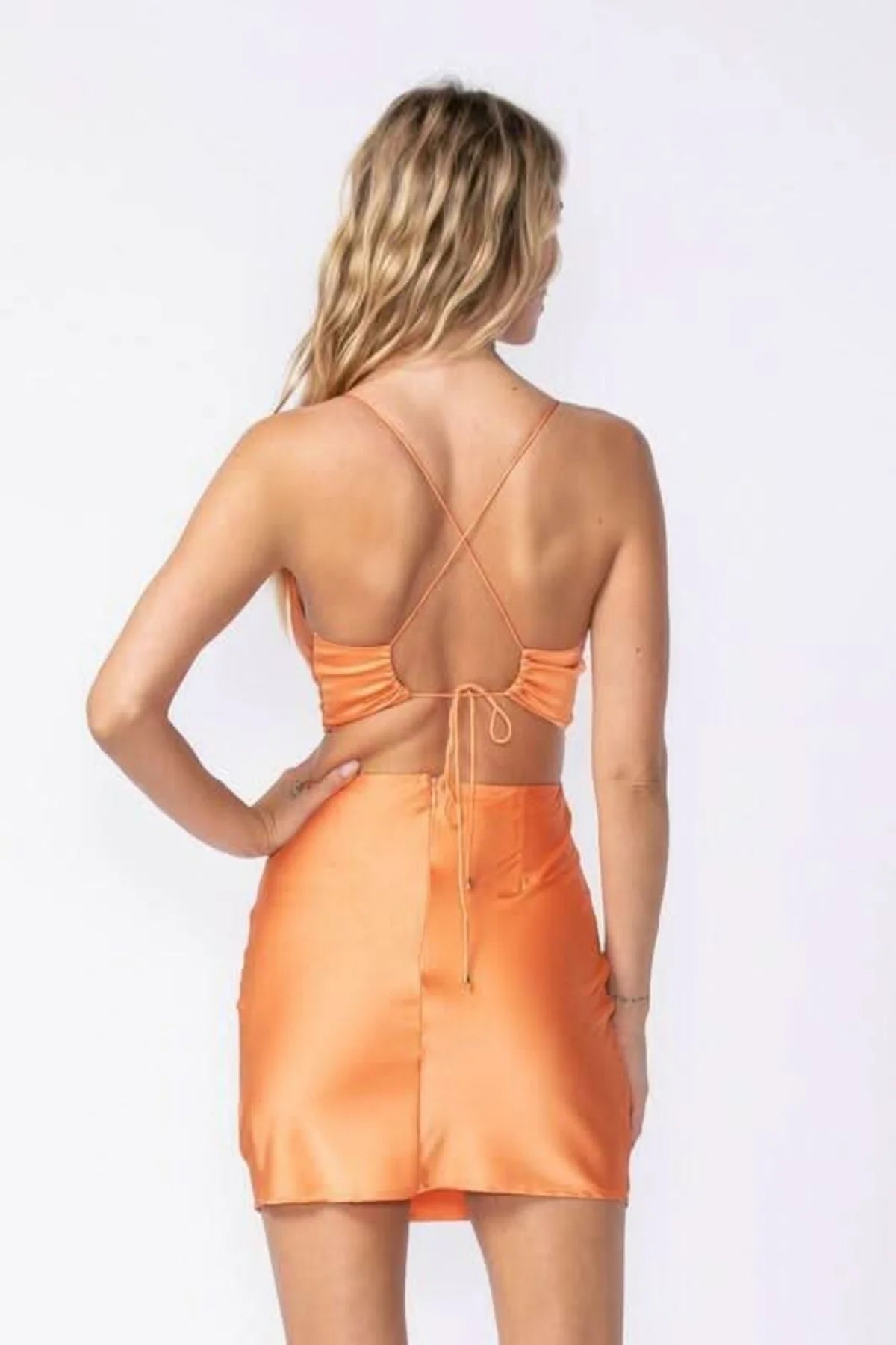 Max Appeal Orange Satin Backless Mini Dress