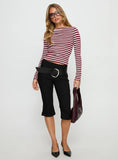Derrica Long Sleeve Top Red Grey Stripe