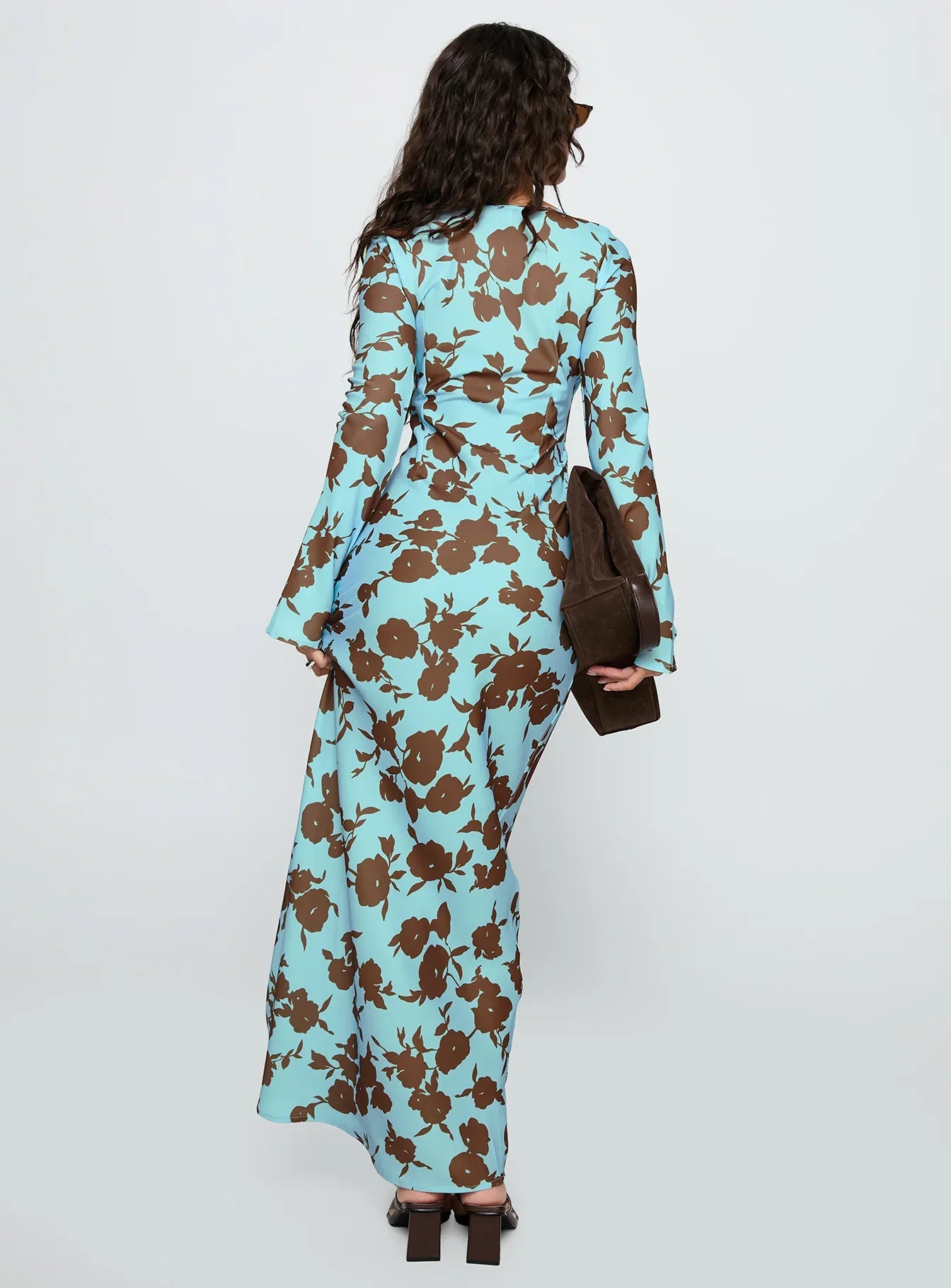 Elorie Long Sleeve Maxi Dress Blue Brown