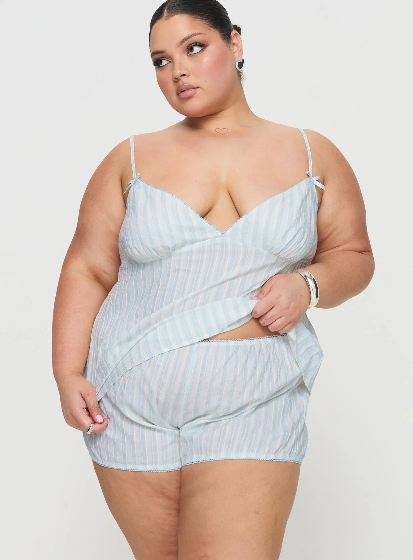 Tenderness Lace Sleep Set Blue White Stripe Curve