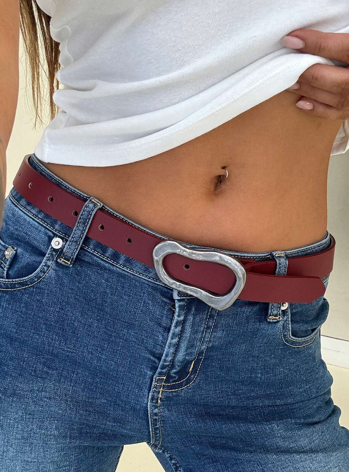 Leto Belt Burgundy Silver