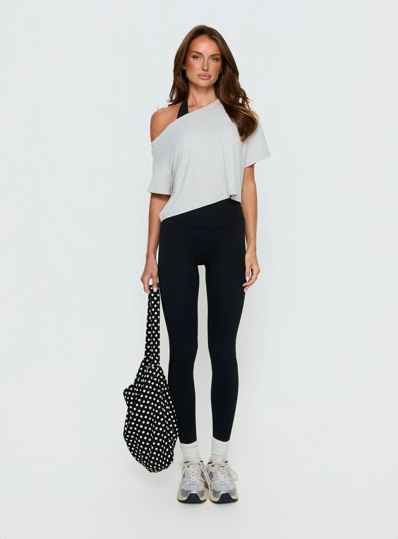 Bailea Off Shoulder Cropped Tee Grey Marle