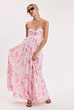 Brisa Pink Tropical Floral Strapless Maxi Dress