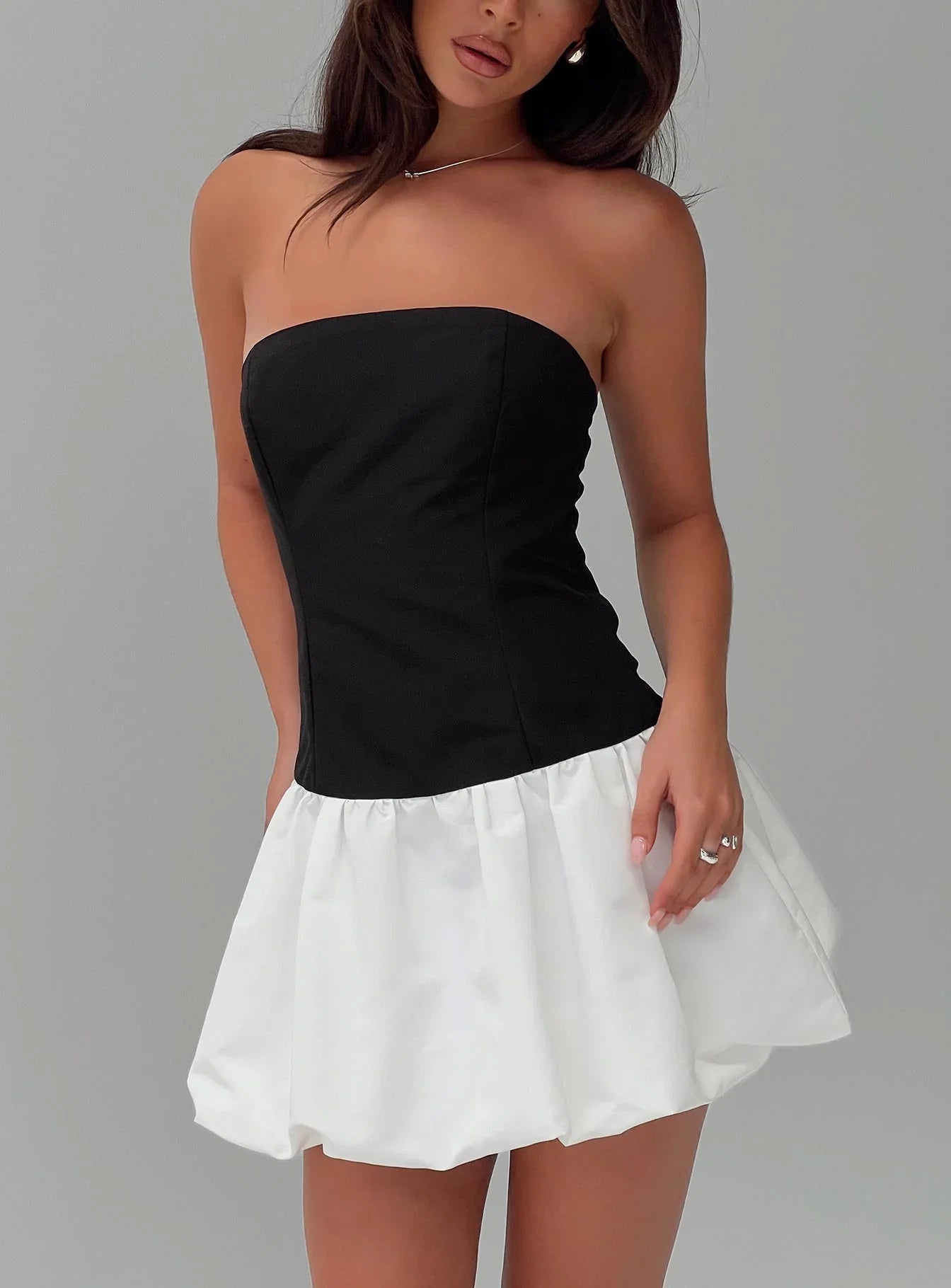 Delicacies Bubble Hem Mini Dress Black White
