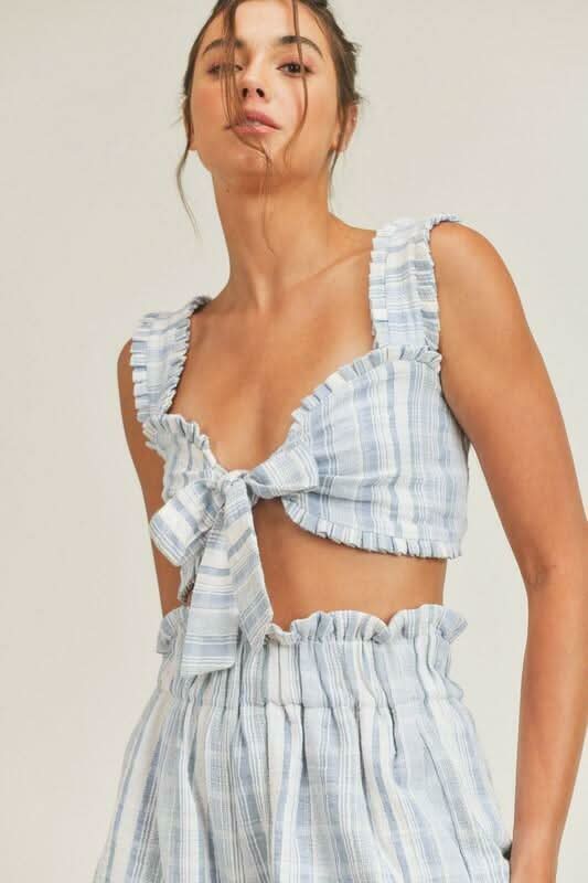 Beach House Blue and White Striped Two Piece Romper