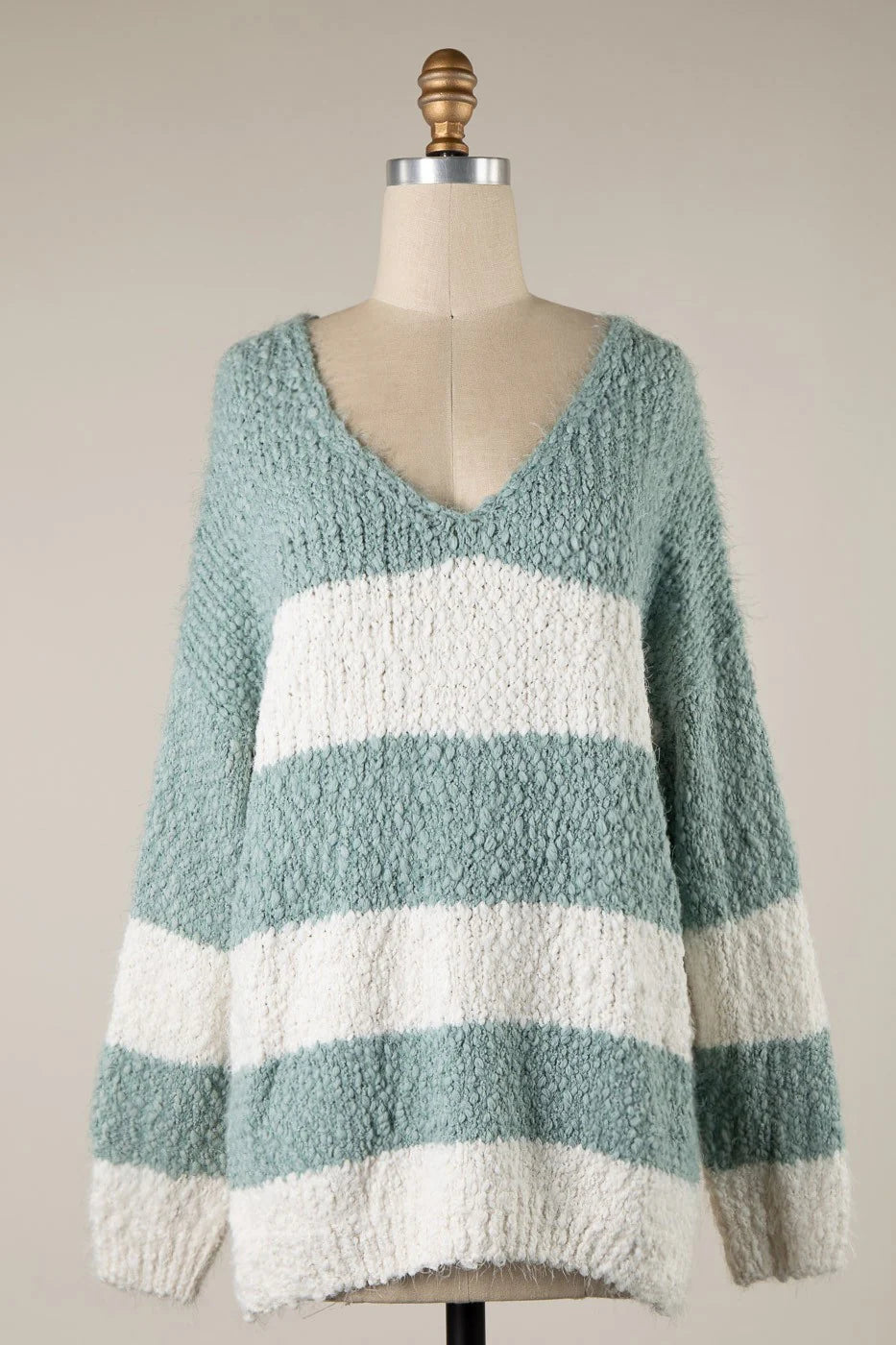 Gwyneth Mint Striped V Neck Pullover