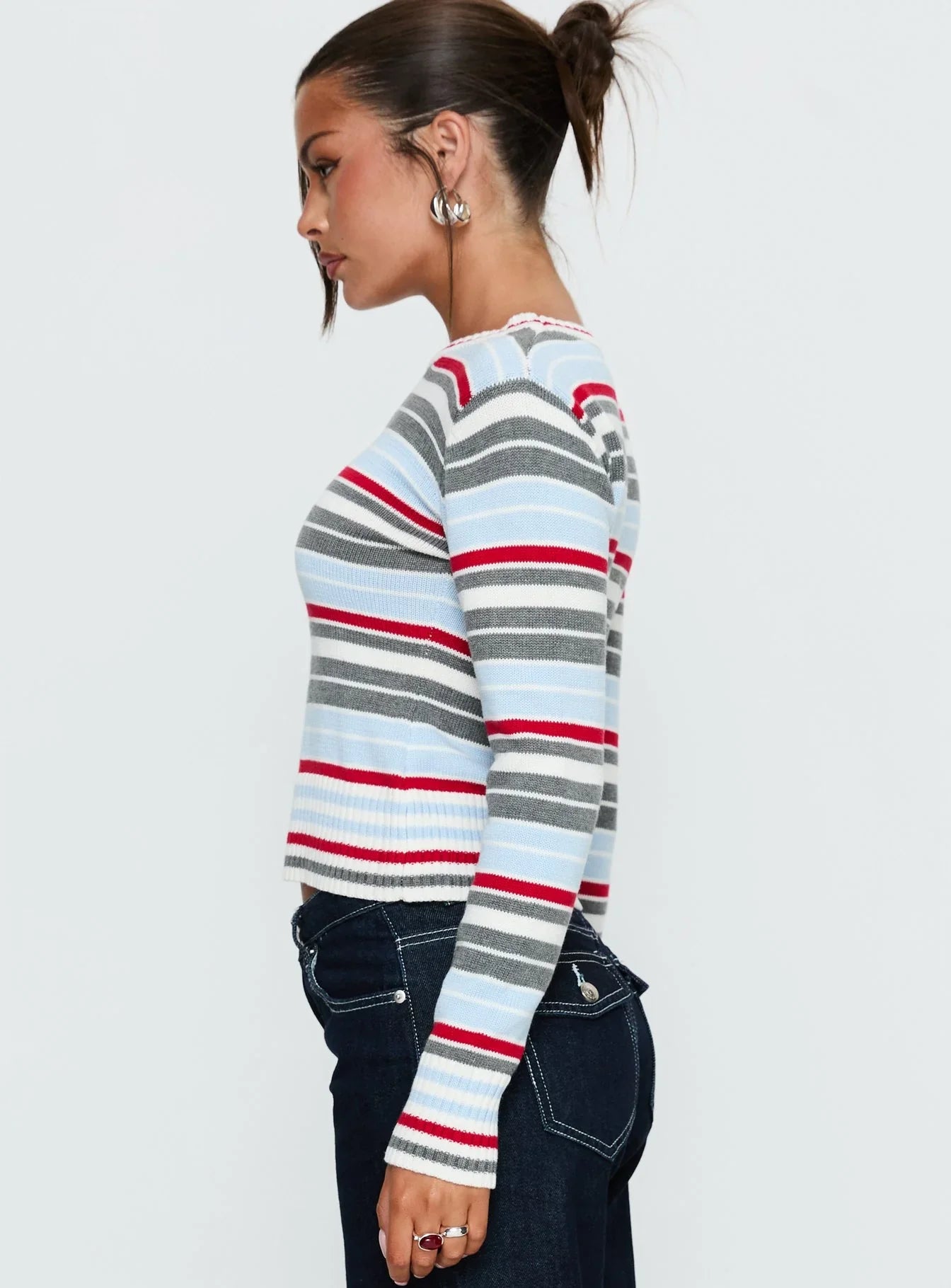 Briette Long Sleeve Top Blue Red Stripe
