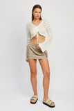 Liv White Ruched Crochet Crop Top
