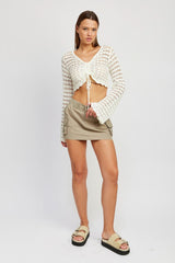 Liv White Ruched Crochet Crop Top
