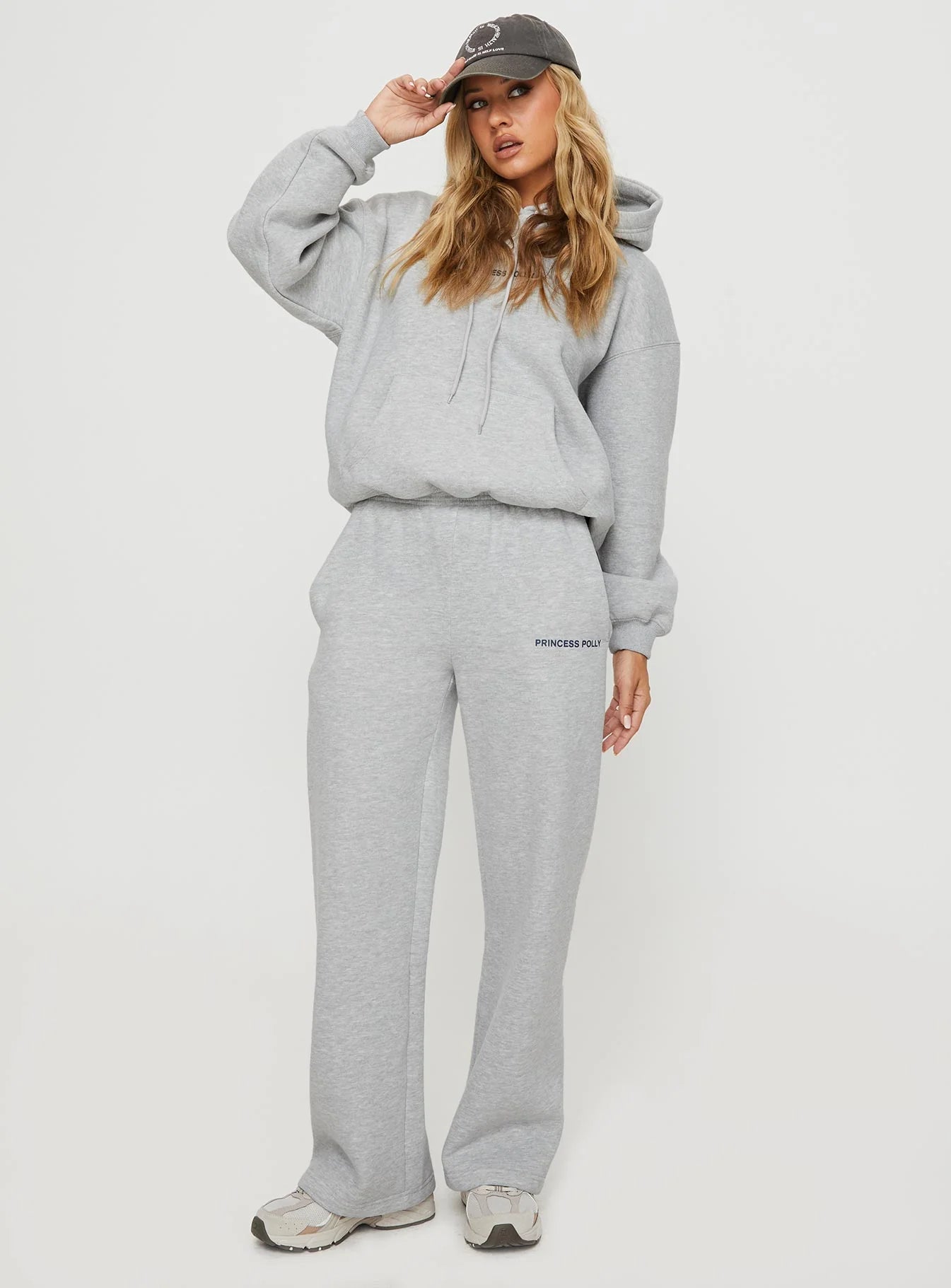Princess Polly Hooded Sweatshirt Bubble Text Grey Marle Slate