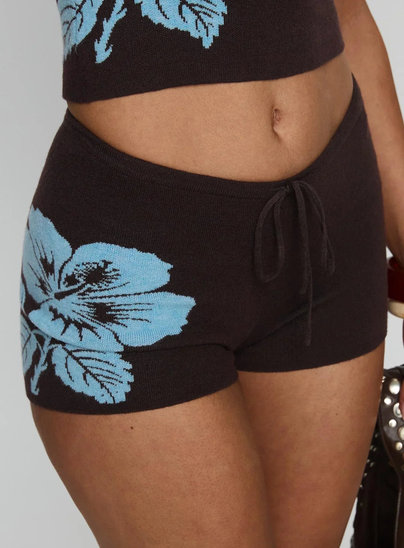 Surfer Girl Knit Shorts Brown Blue