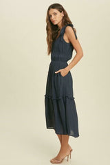 Why Wait Midnight Navy Tie Strap Midi Dress