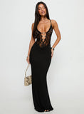 Totema Lace Halter Maxi Dress Black