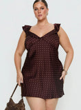 Kamillah Frill Mini Dress Burgundy Polka Dot Curve