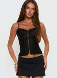 Angeleah Tie Up Frill Detail Top Black
