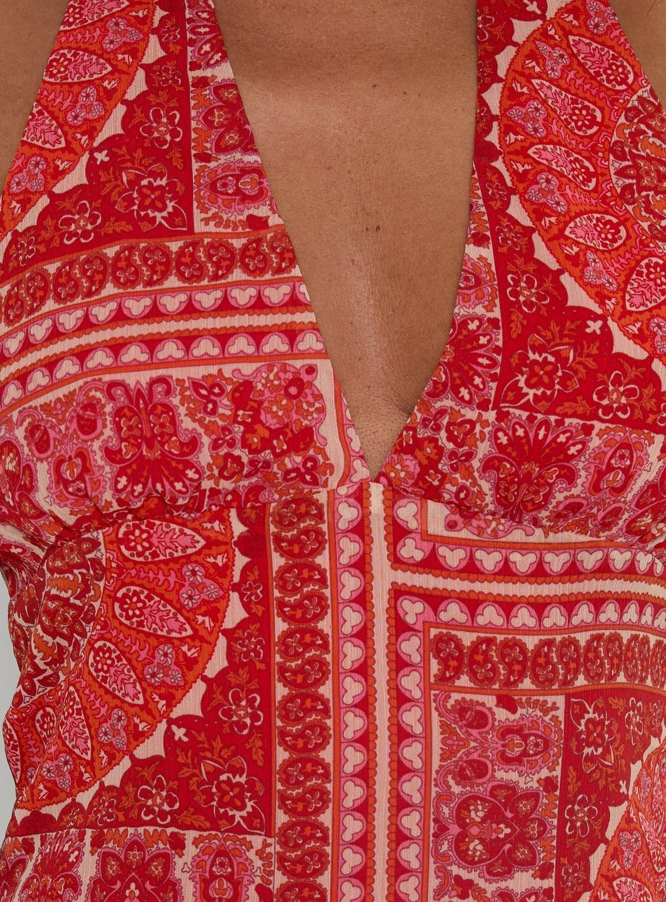 Alvira Halter Mini Dress Red Paisley