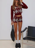 Raiven Knit Shorts Burgundy Argyle