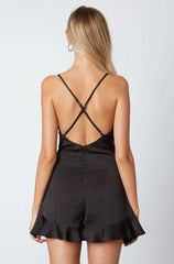 Cassidy Black Satin Wrap Skort Dress