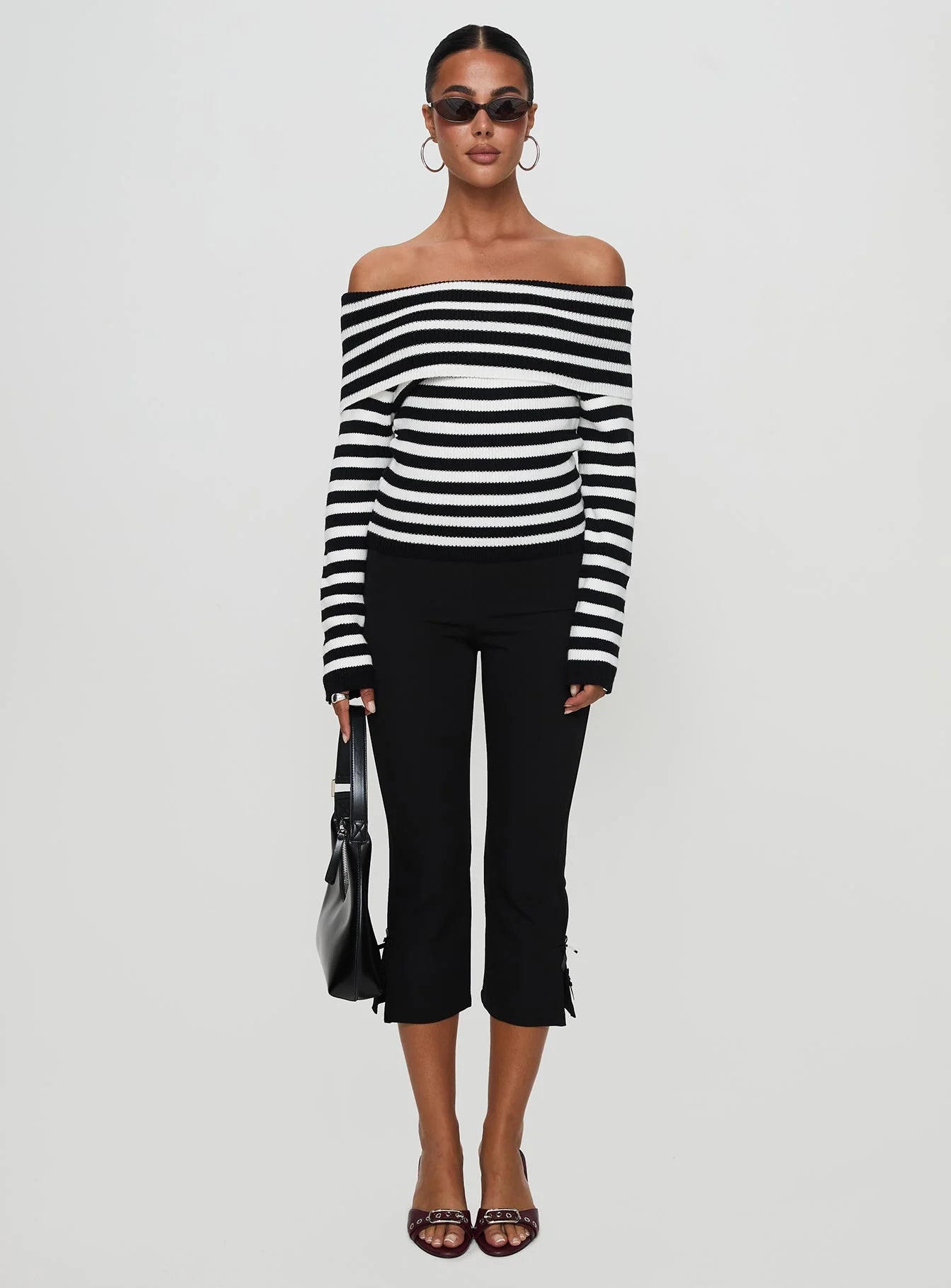 Danyel Off The Shoulder Sweater Black White Stripe