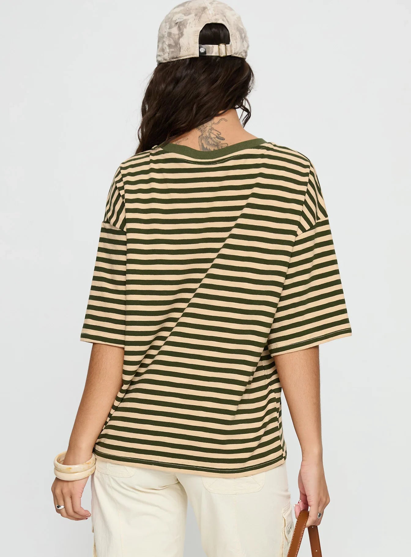 Settle Down Short Sleeve Top Green Cream Stripe