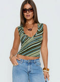 Emberly V Neck Top Green Stripe