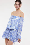 Pixie Blue Floral Off The Shoulder Romper Dress