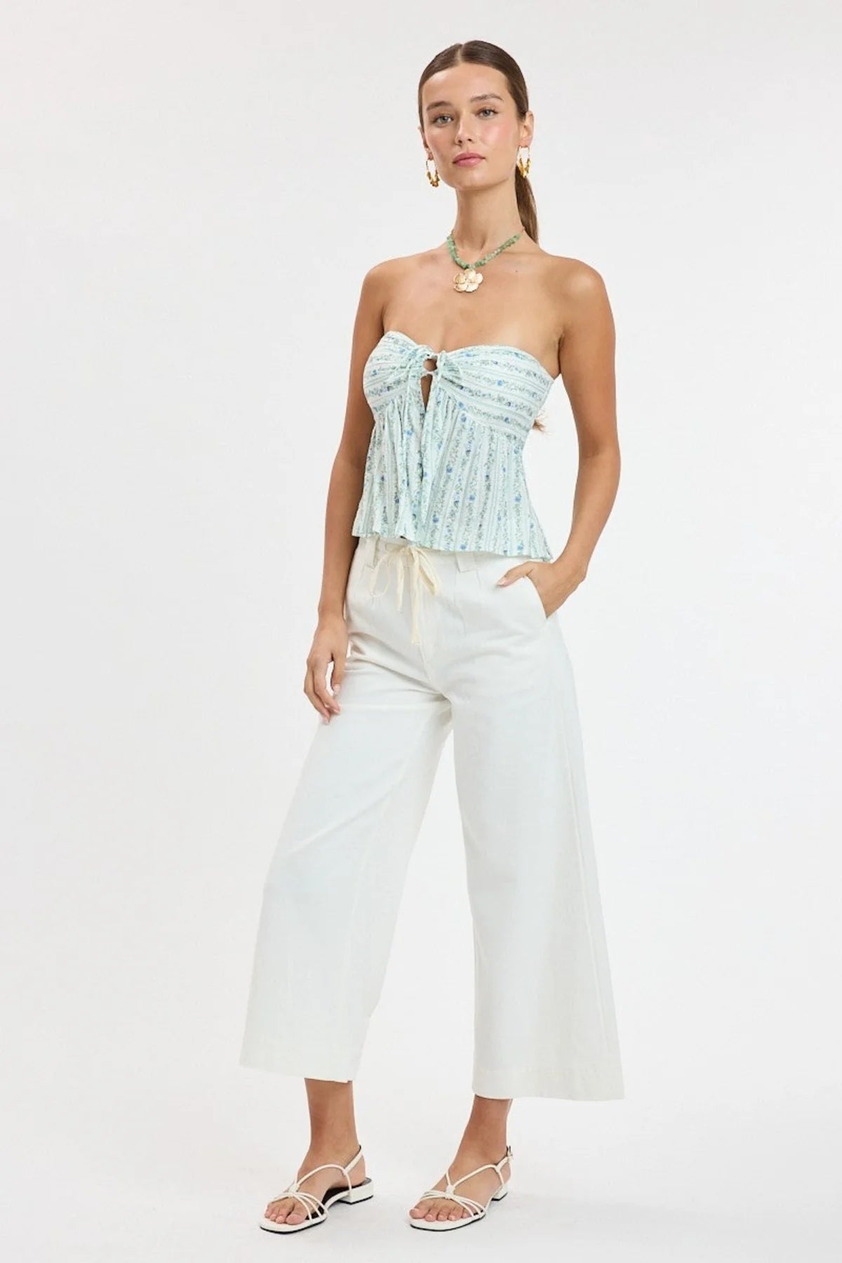 Briley Blue Floral Strapless Babydoll Top