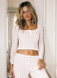 Sleepytea Pointelle Sleep Long Sleeve Top White Red