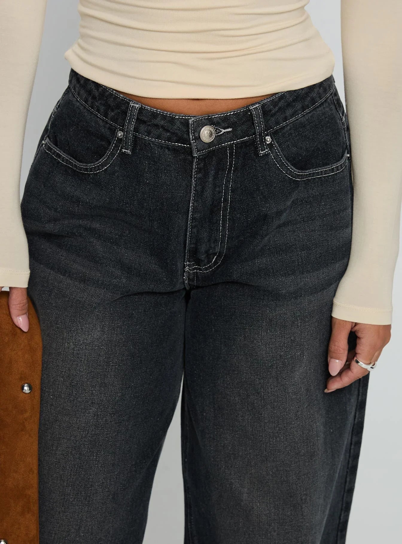 Naylor Mid Rise Wide Leg Jeans Grey Wash