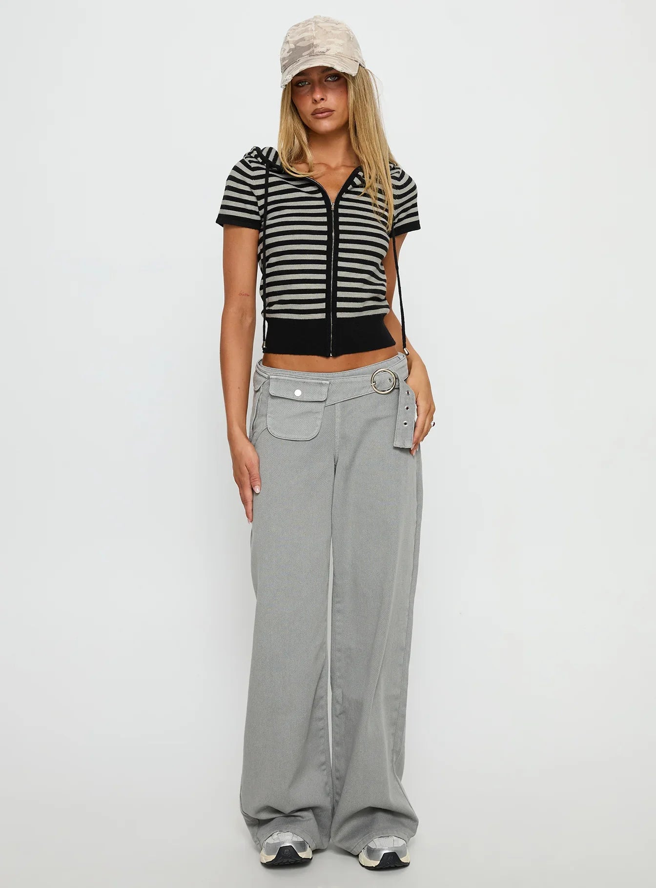 Kahlee Zip Through Hoodie Grey Black Stripe