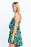 Saint Tropez Jade Green Floral Print Strapless Dress