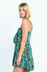 Saint Tropez Jade Green Floral Print Strapless Dress