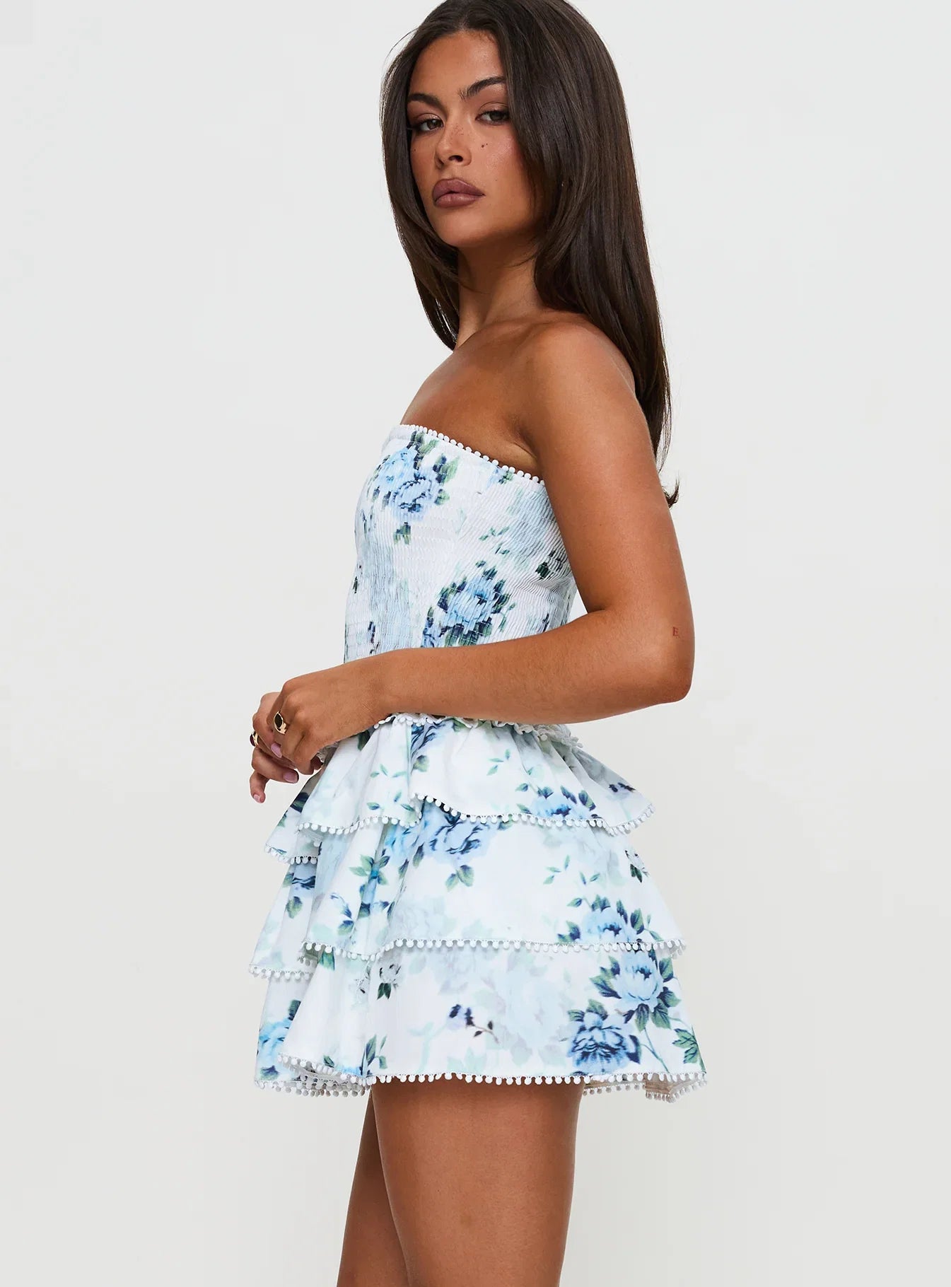 Sunkiss Frill Mini Dress White Blue Petite