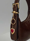 Red Heart Keyring Gold Red