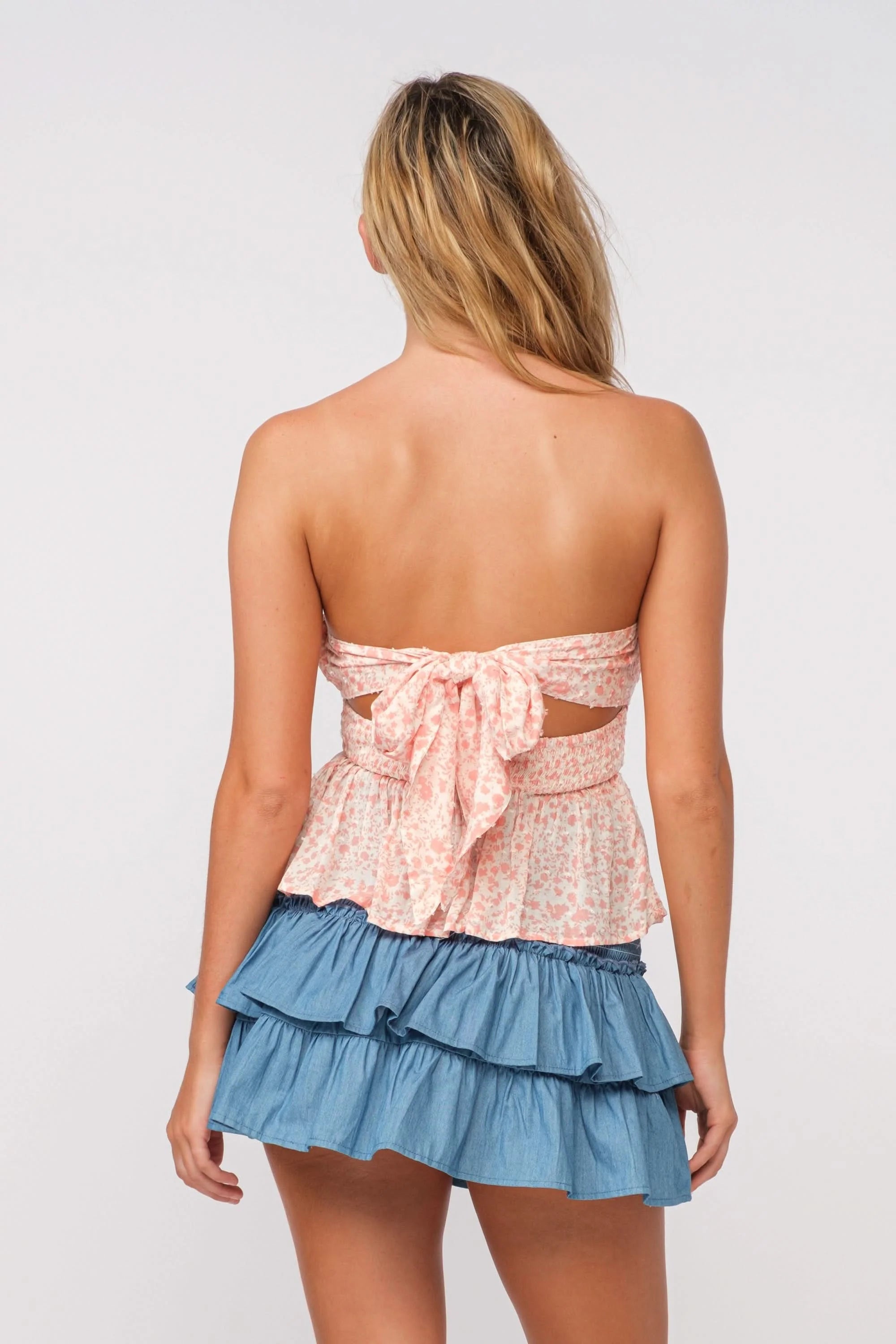 Amelia Dusty Pink Floral Strapless Top