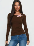 Double Back Floral Cut Out Long Sleeve Top Chocolate / Pink