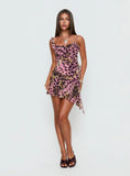 Danita Off Shoulder Frill Mini Dress Pink Animal Multi
