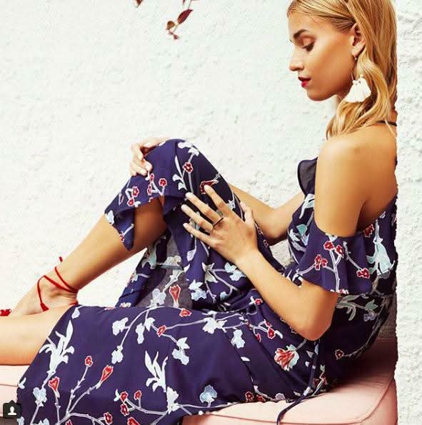Grace Navy Floral Cold Shoulder Maxi Dress