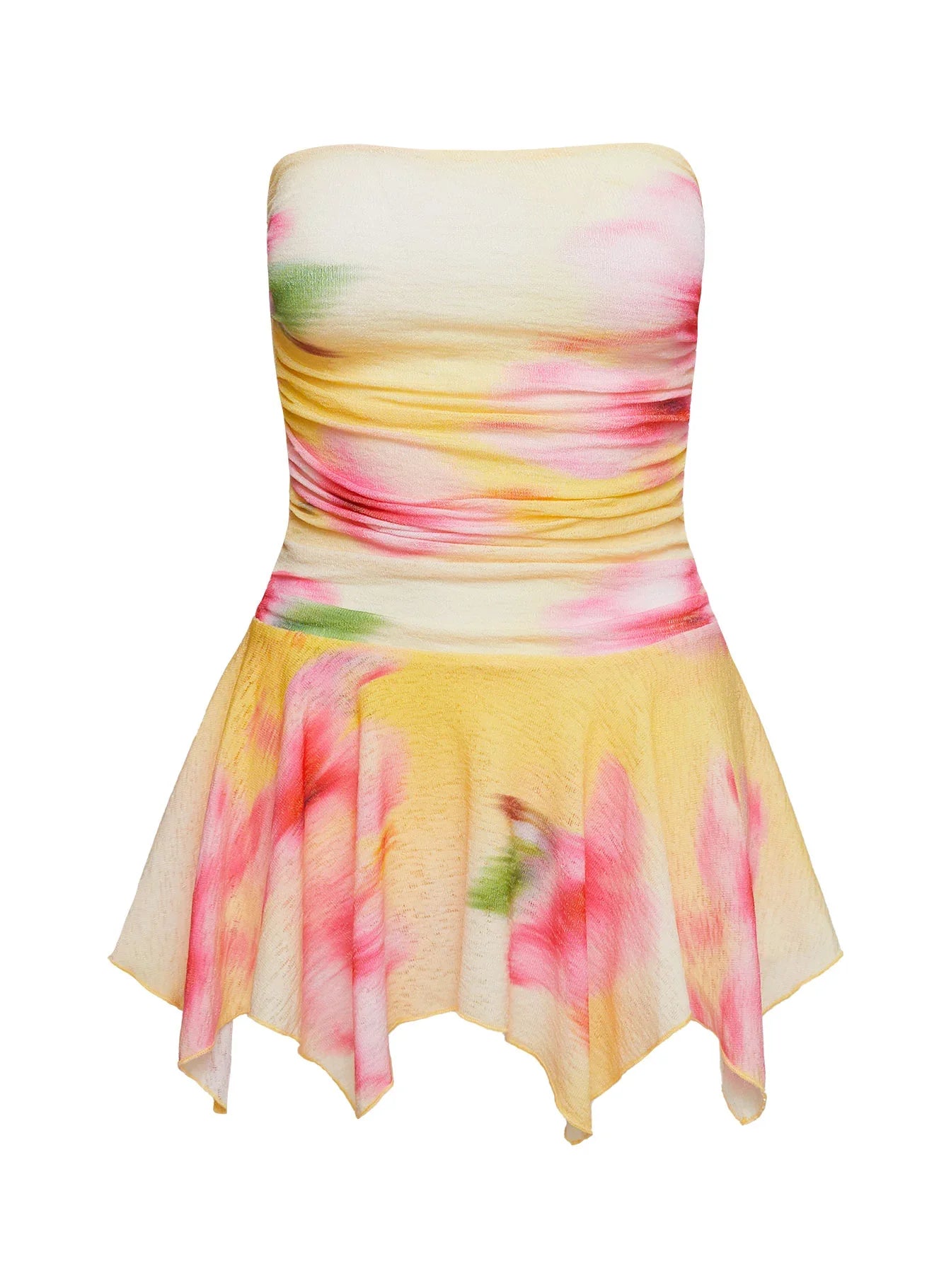 Minxie Strapless Playsuit Yellow Pink Petite
