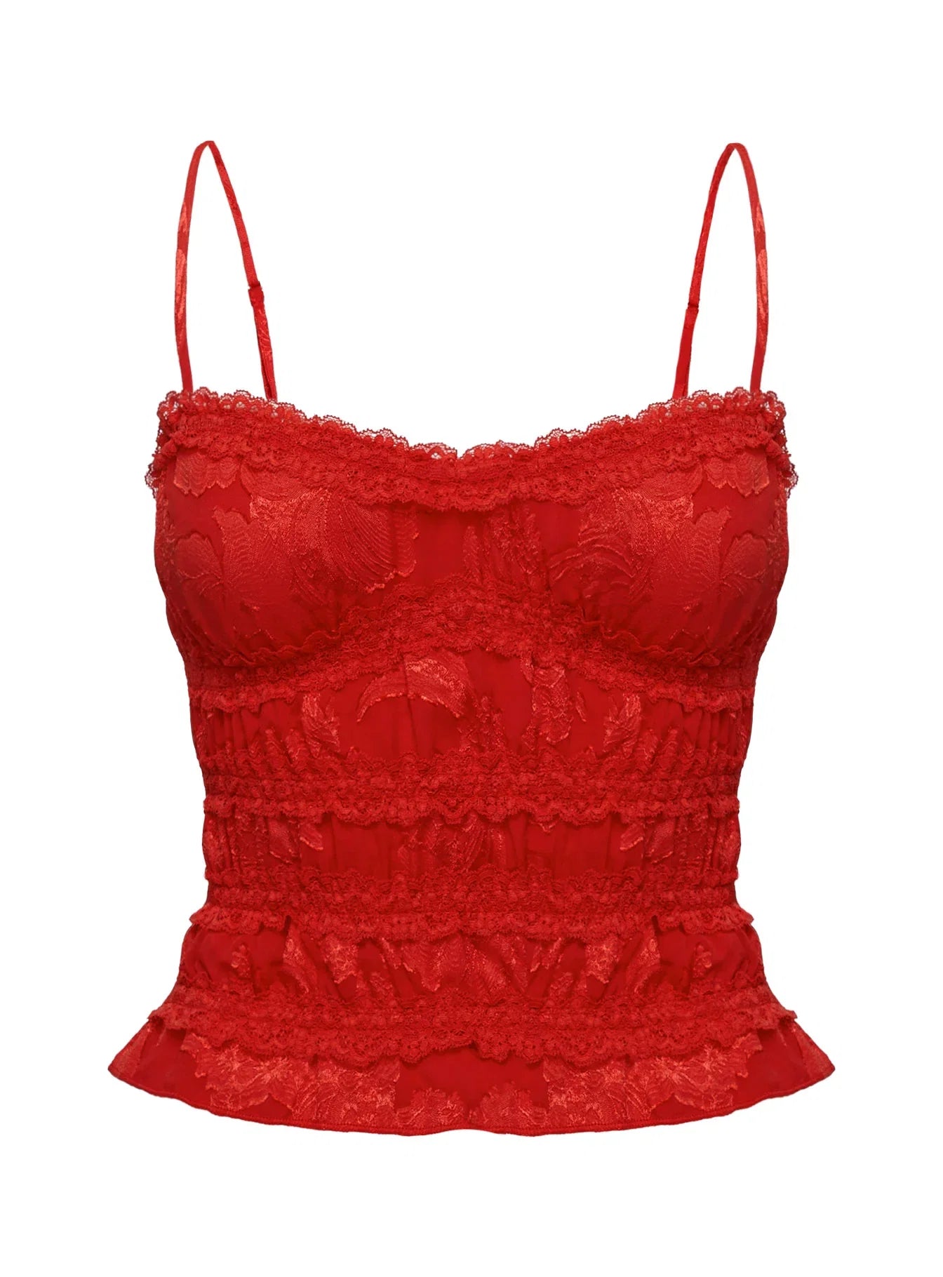 Angelie Jacquard Ruched Top Red