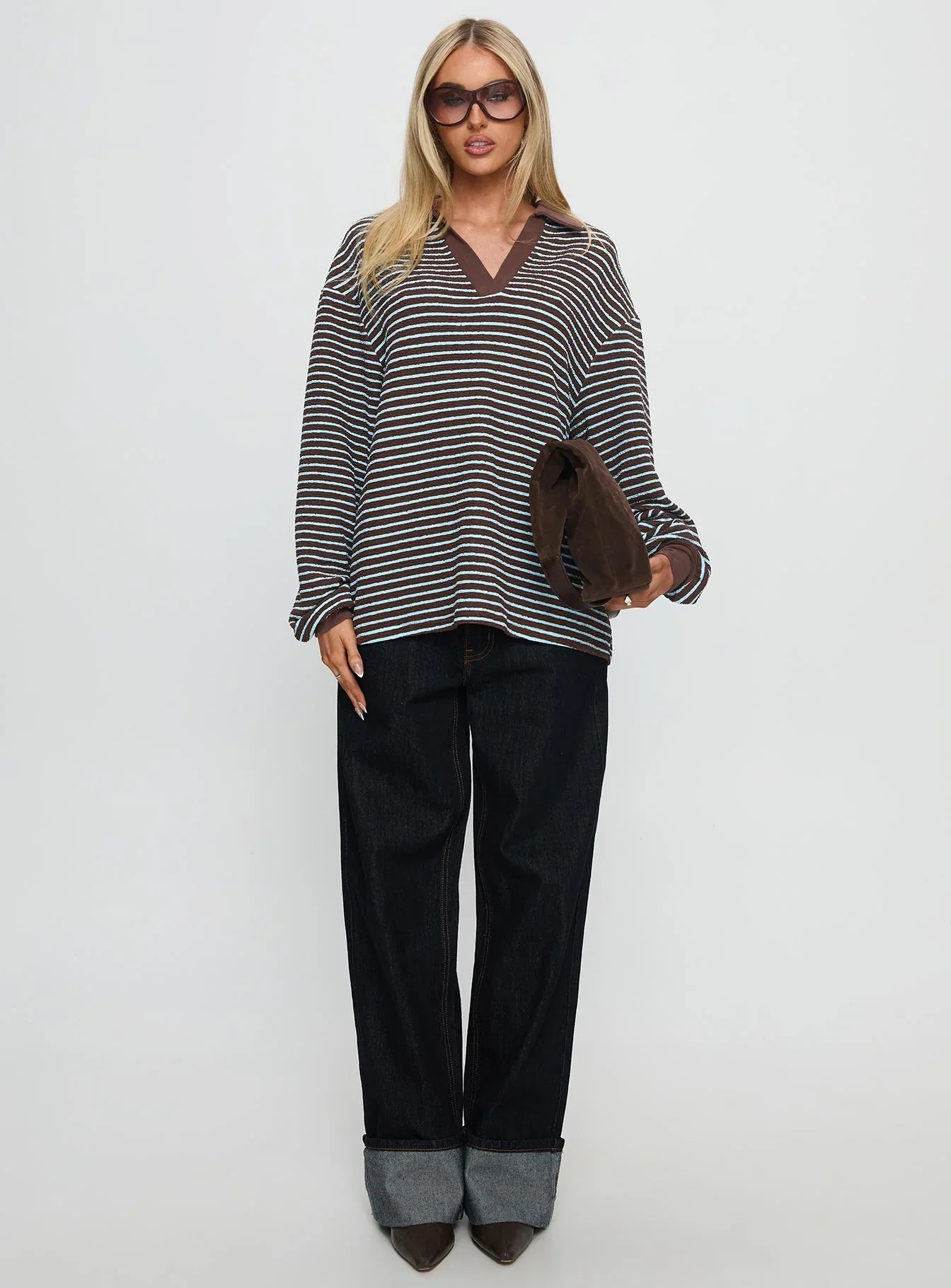 Rigbys Collared Jumper Brown Blue Stripe