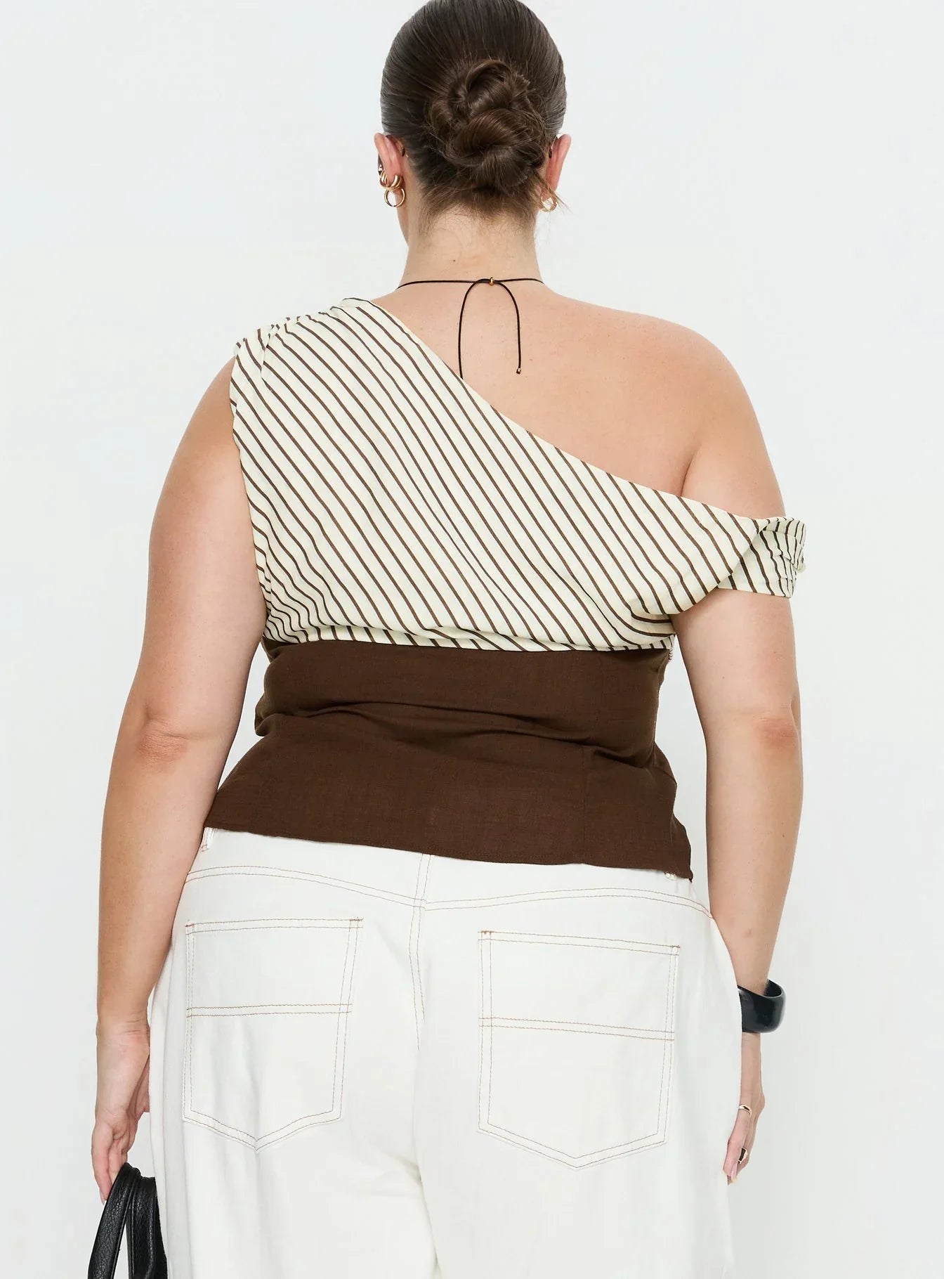 Past Life One Shoulder Top Brown / Stripe Curve