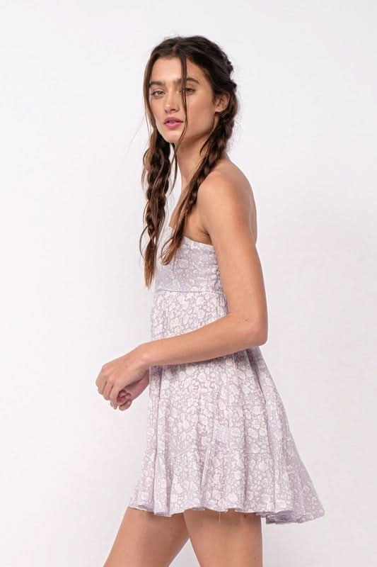 Avery Lavender Floral Print Strapless Mini Dress