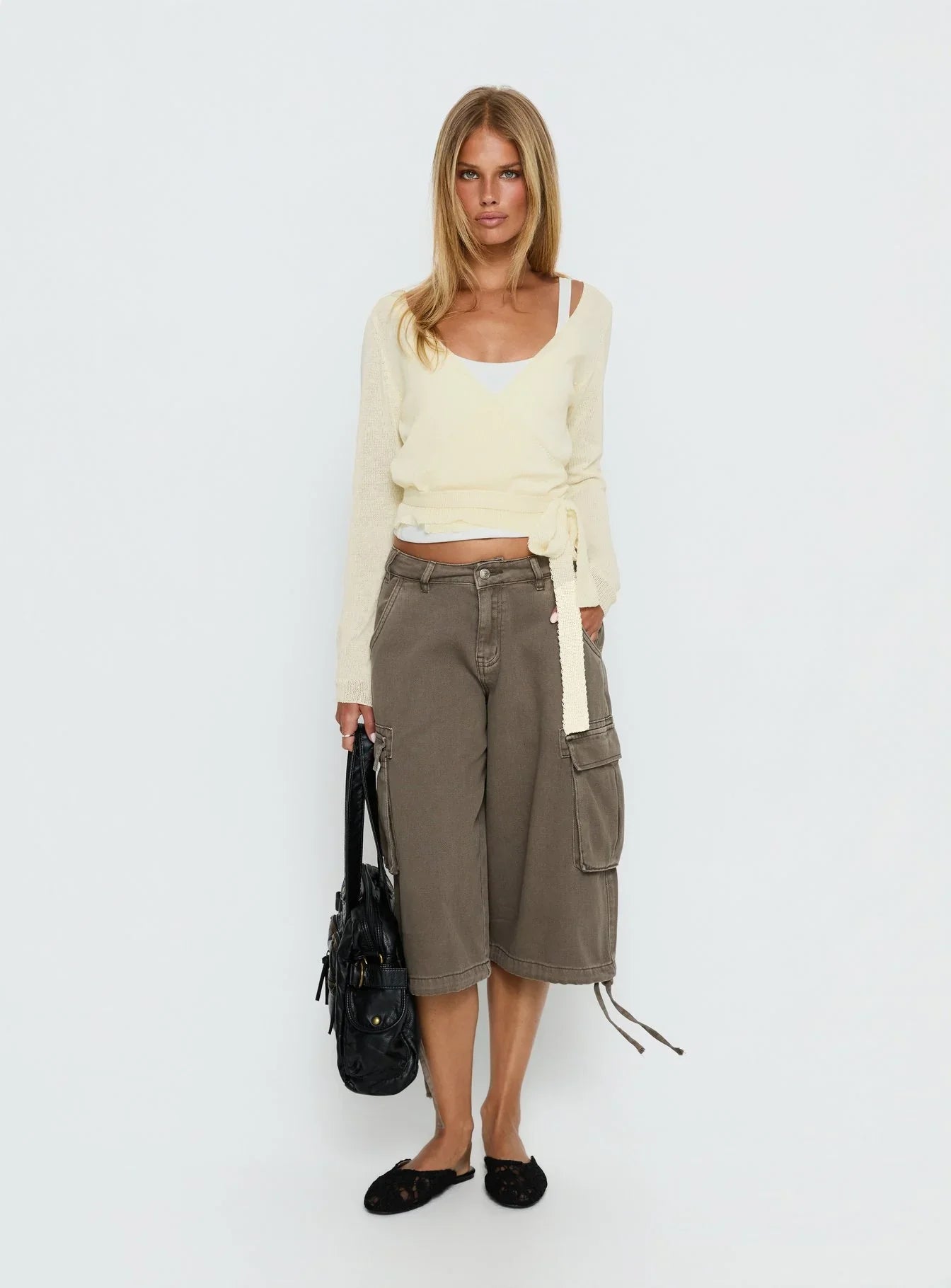 Tonee Sheer Wrap Knit Cardigan Butter Cream