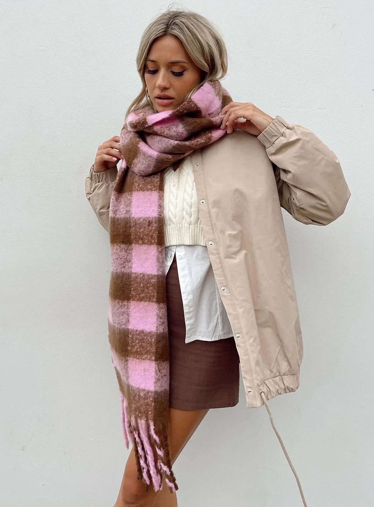 Piero Check Scarf Pink Brown
